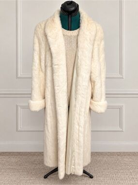 Vintage Ivory White Mink Fur Full-Length Swing Coat – Women’s Large to XL